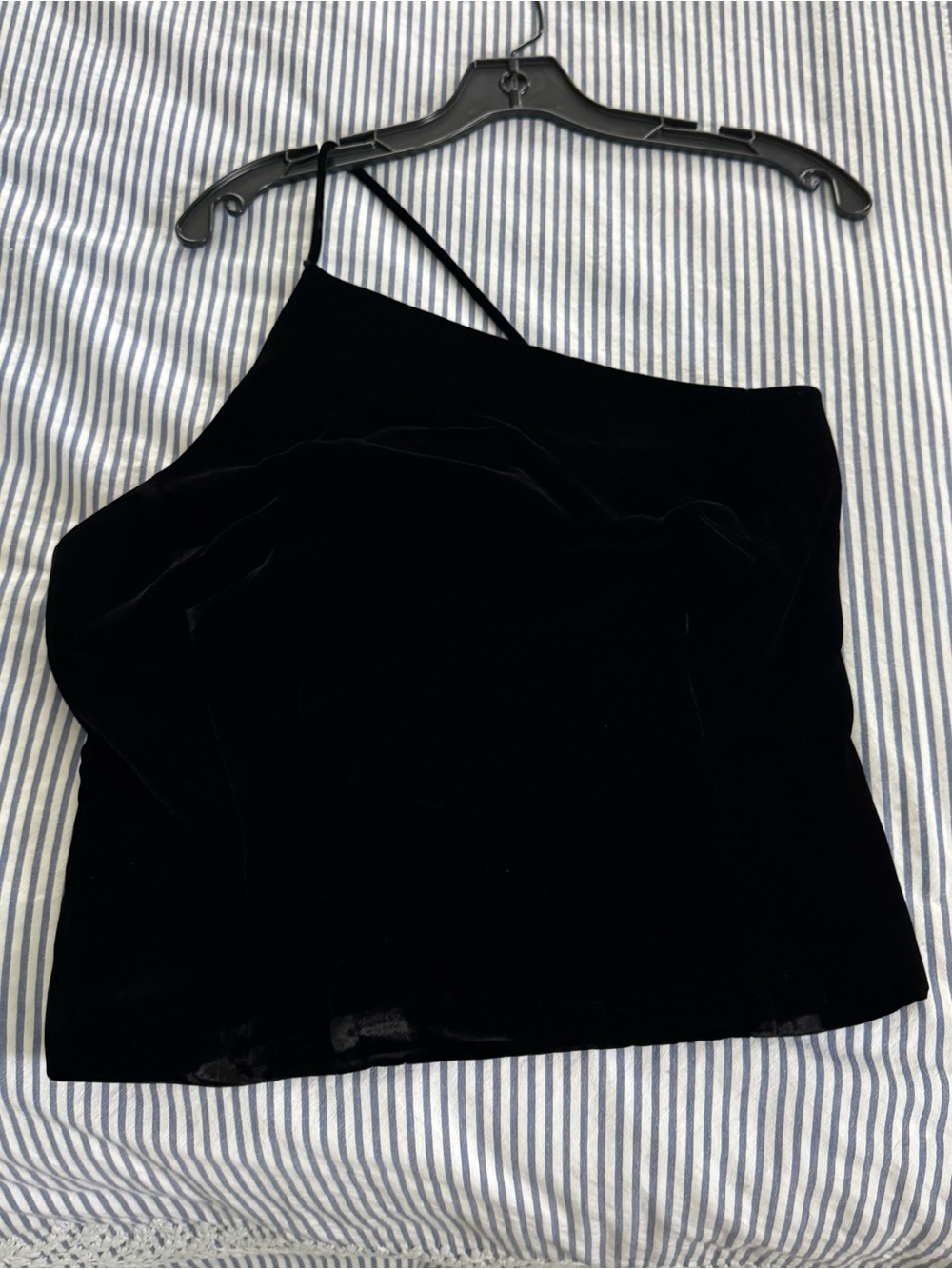 Ann Taylor Black Velvet top  with Asymmetric Strap